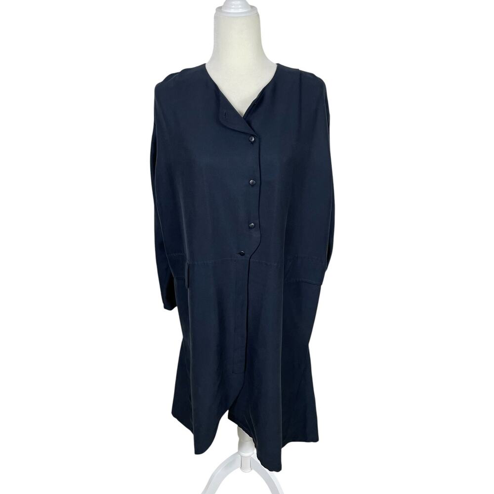 Shosh New York Lyocell Cupro Shift Dress Navy Sz 2 Urban Minimalist Modern Chic